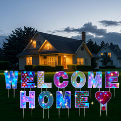 TUBAGOU front view of twelve welcome home signs ready to install, visible curb appeal