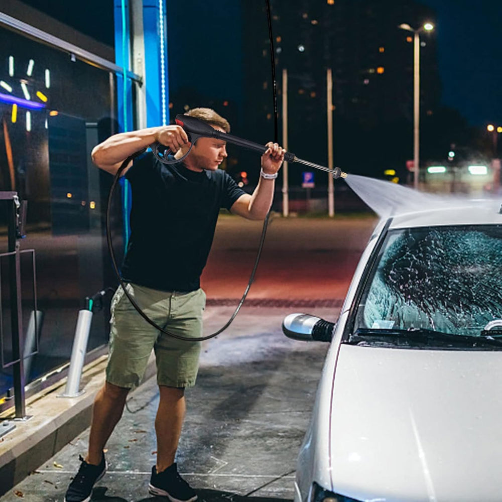 TuBaSaki gun spraying a car demonstrating effective cleaning power benefit