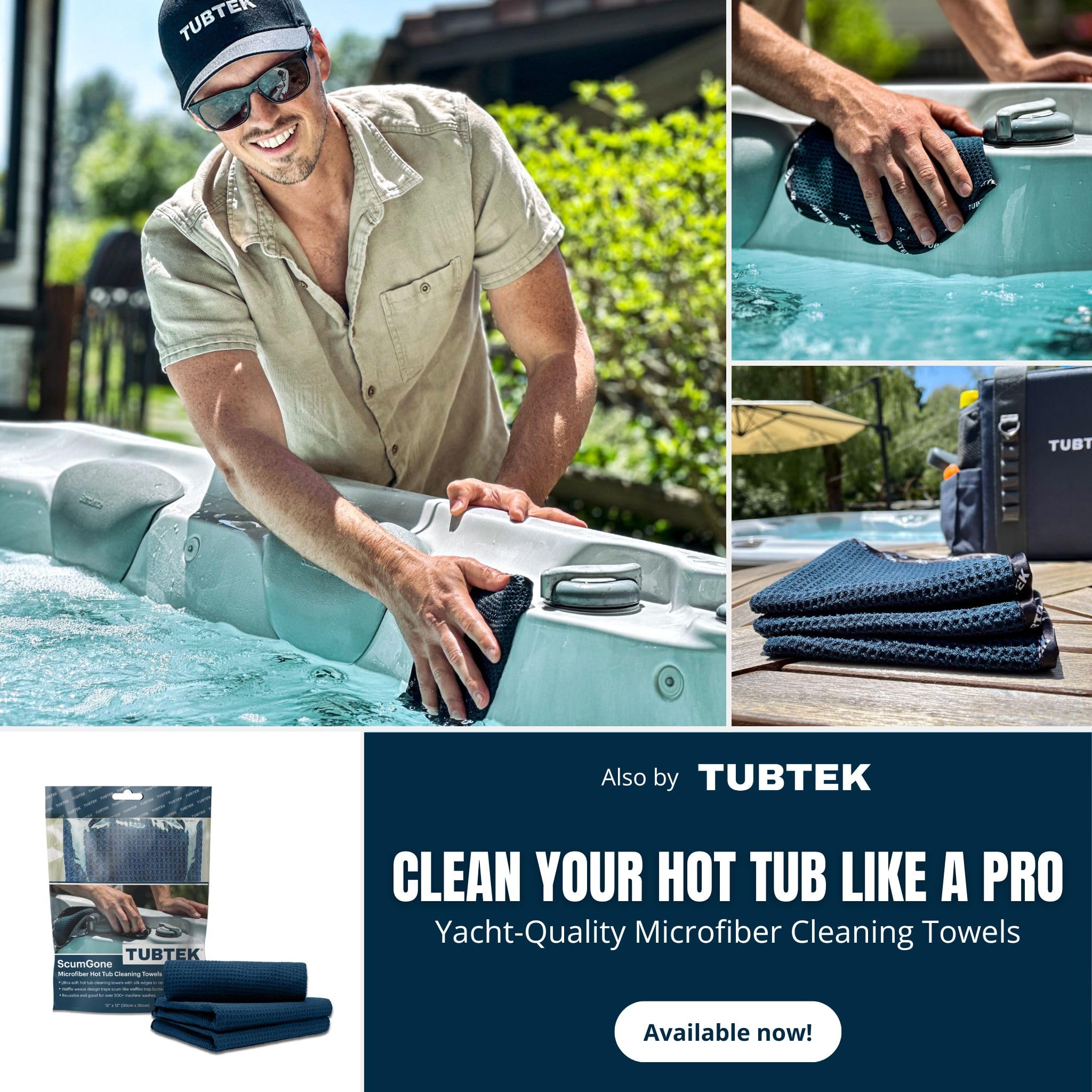 TUBTEK ChemBag next to hot tub for convenient maintenance access