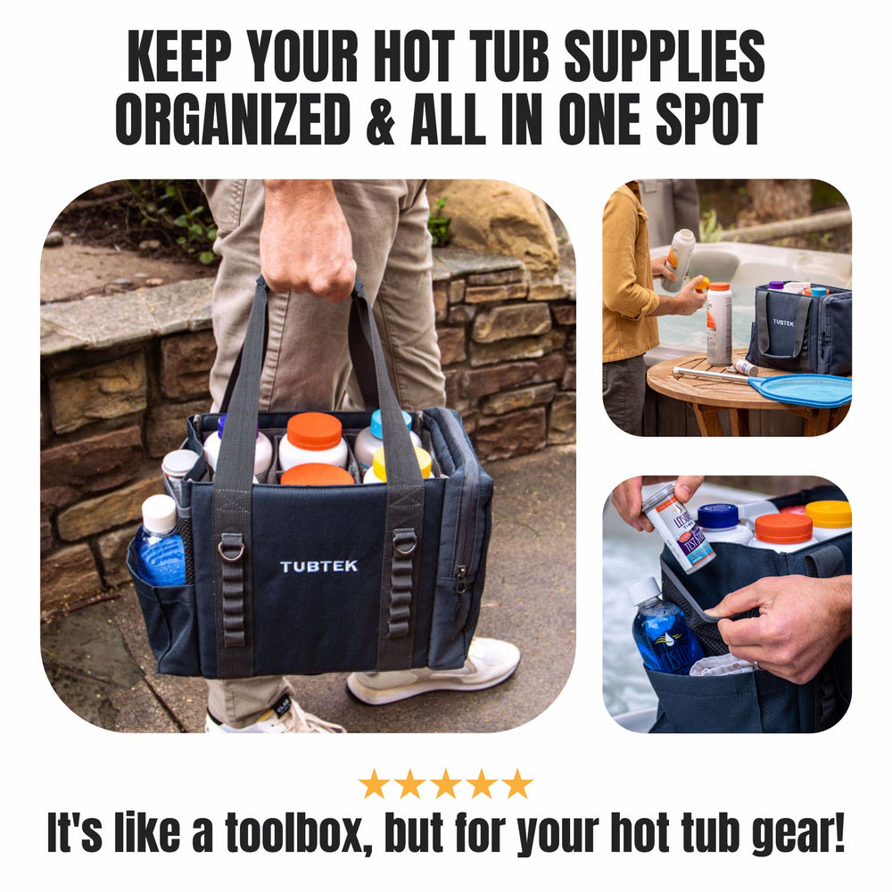 TUBTEK ChemBag open with modular dividers that keep bottles organized