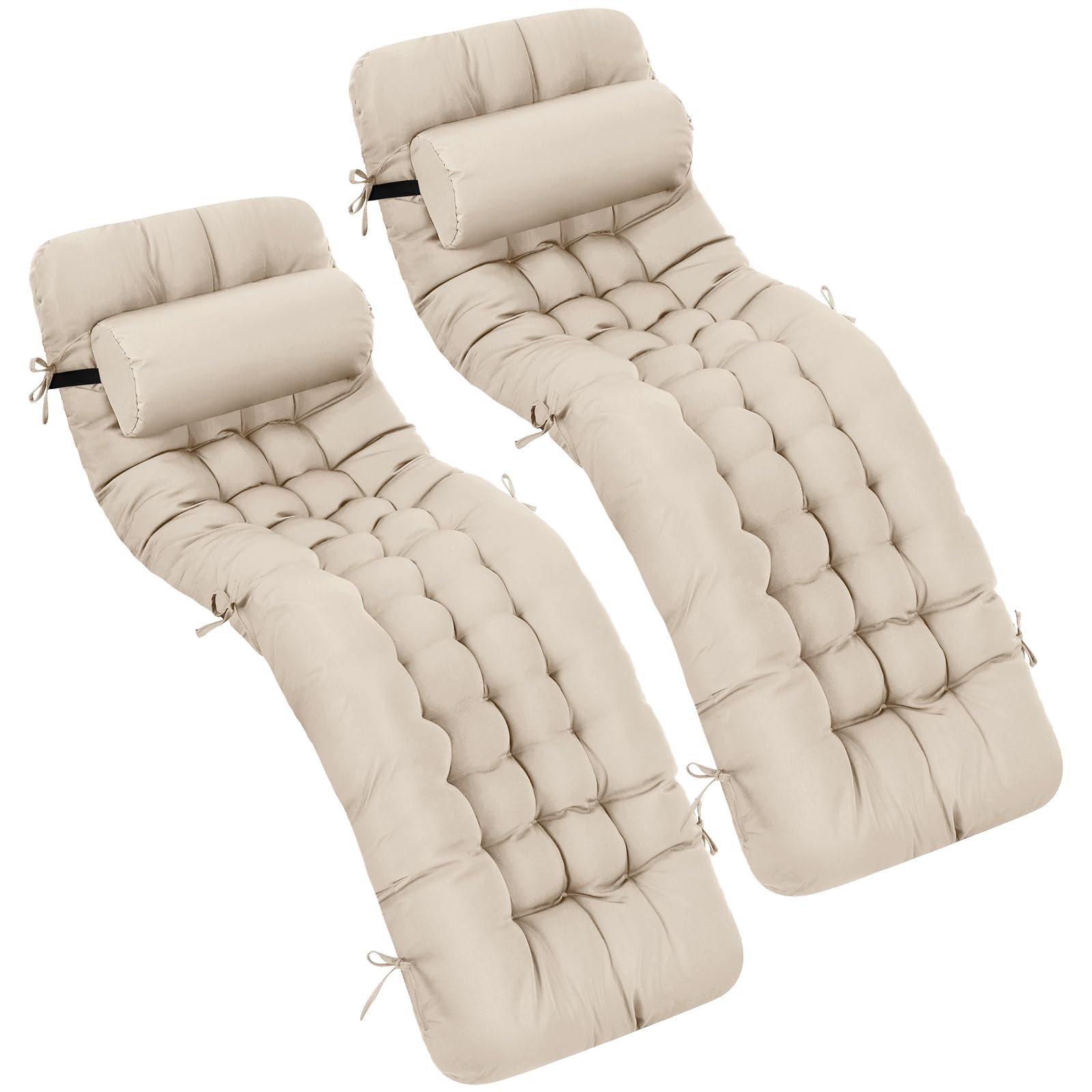 Tudomro front view of light beige chaise cushion showing full length and ties for secure fit