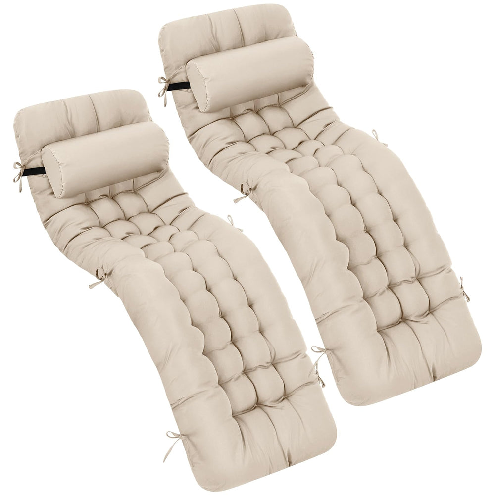 Tudomro front view of light beige chaise cushion showing full length and ties for secure fit