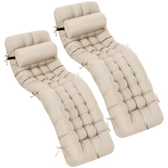 Tudomro front view of light beige chaise cushion showing full length and ties for secure fit