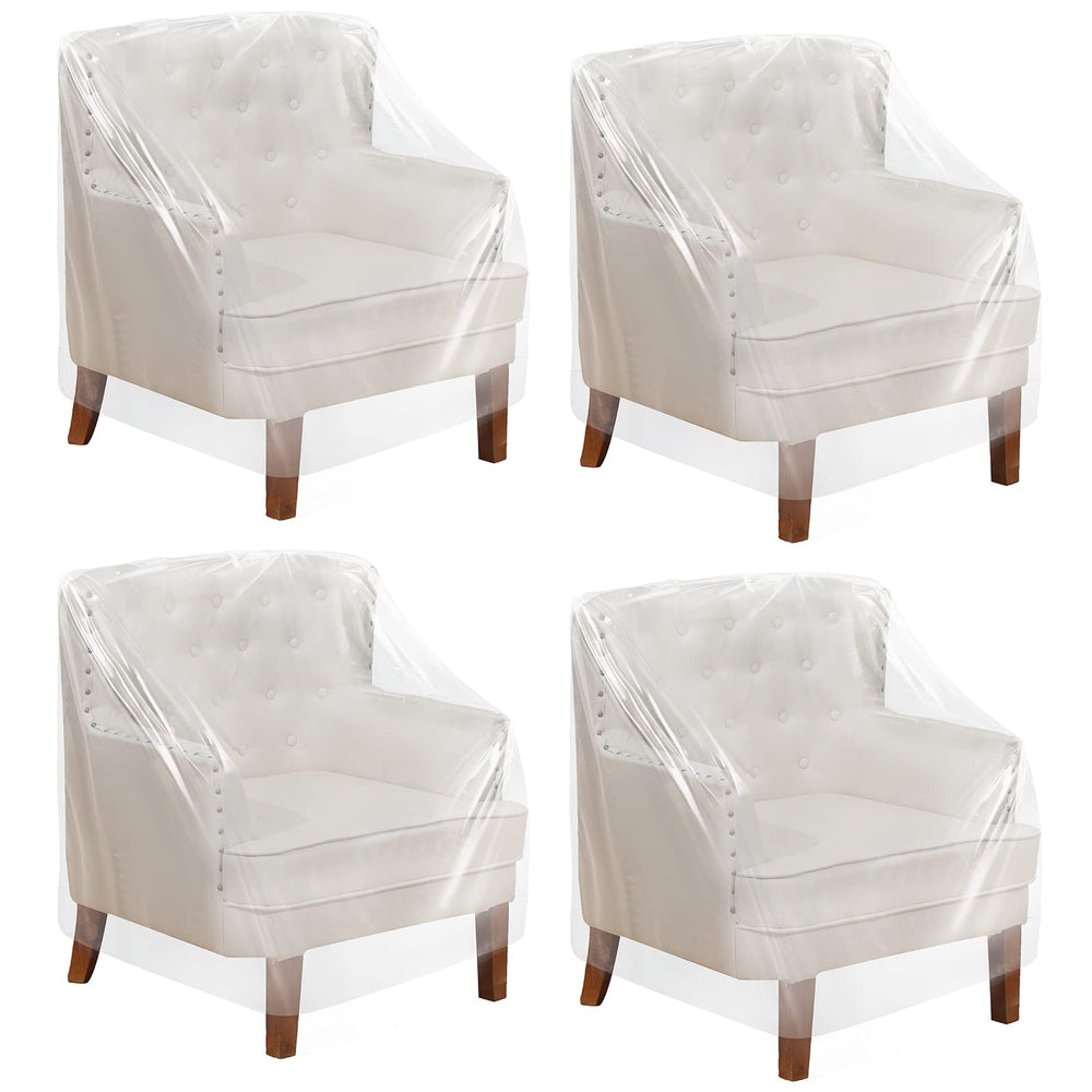 Tudomro front view of packaged clear chair covers showing set count and transparency benefit
