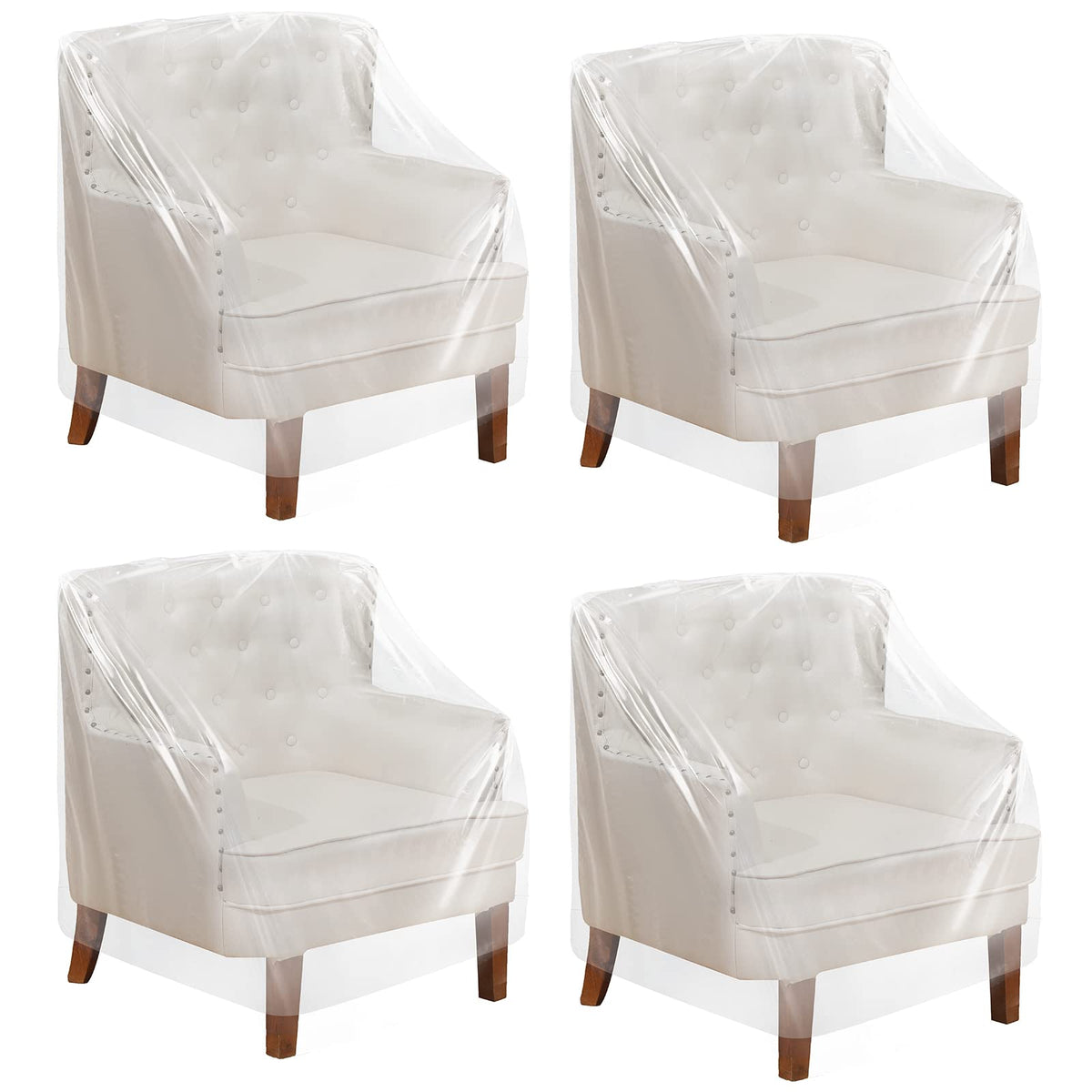 Tudomro front view of packaged clear chair covers showing set count and transparency benefit