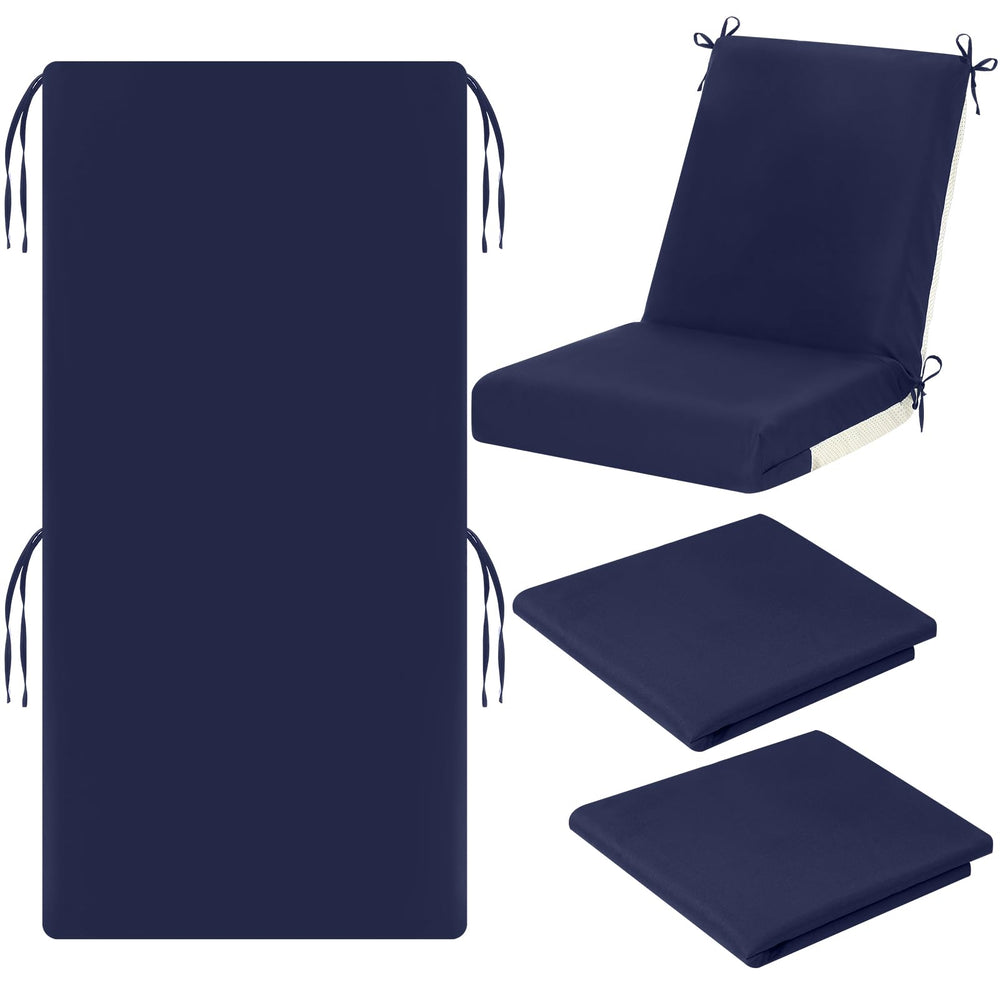 Tudomro front view of navy blue high-back cover protecting patio cushion and improving curb appeal