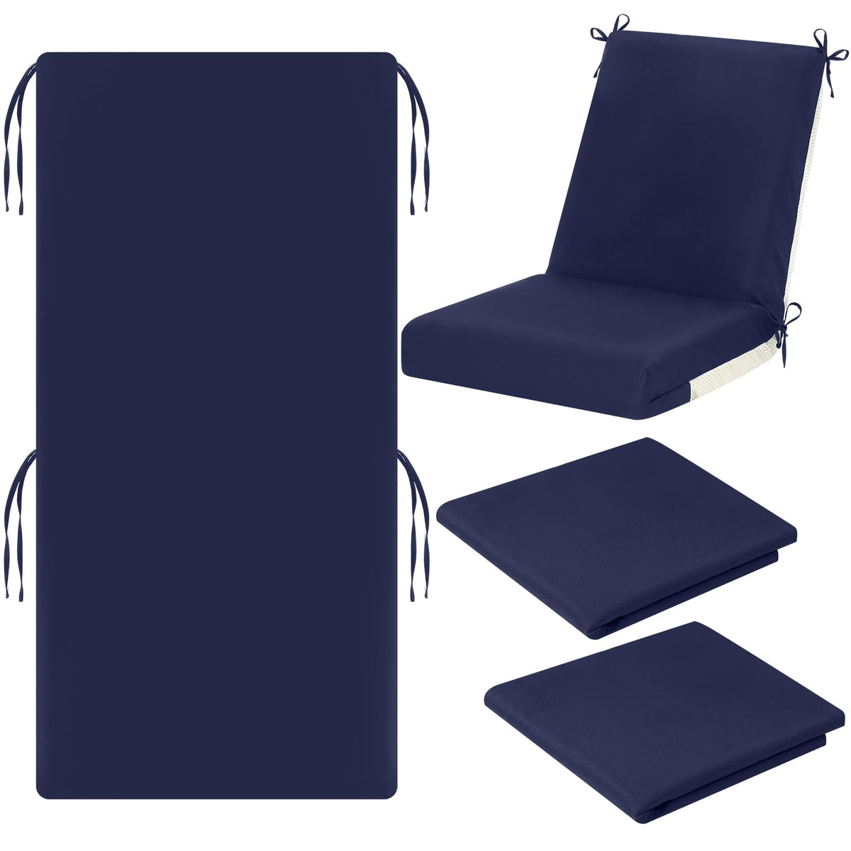 Tudomro front view of navy blue high-back cover protecting patio cushion and improving curb appeal