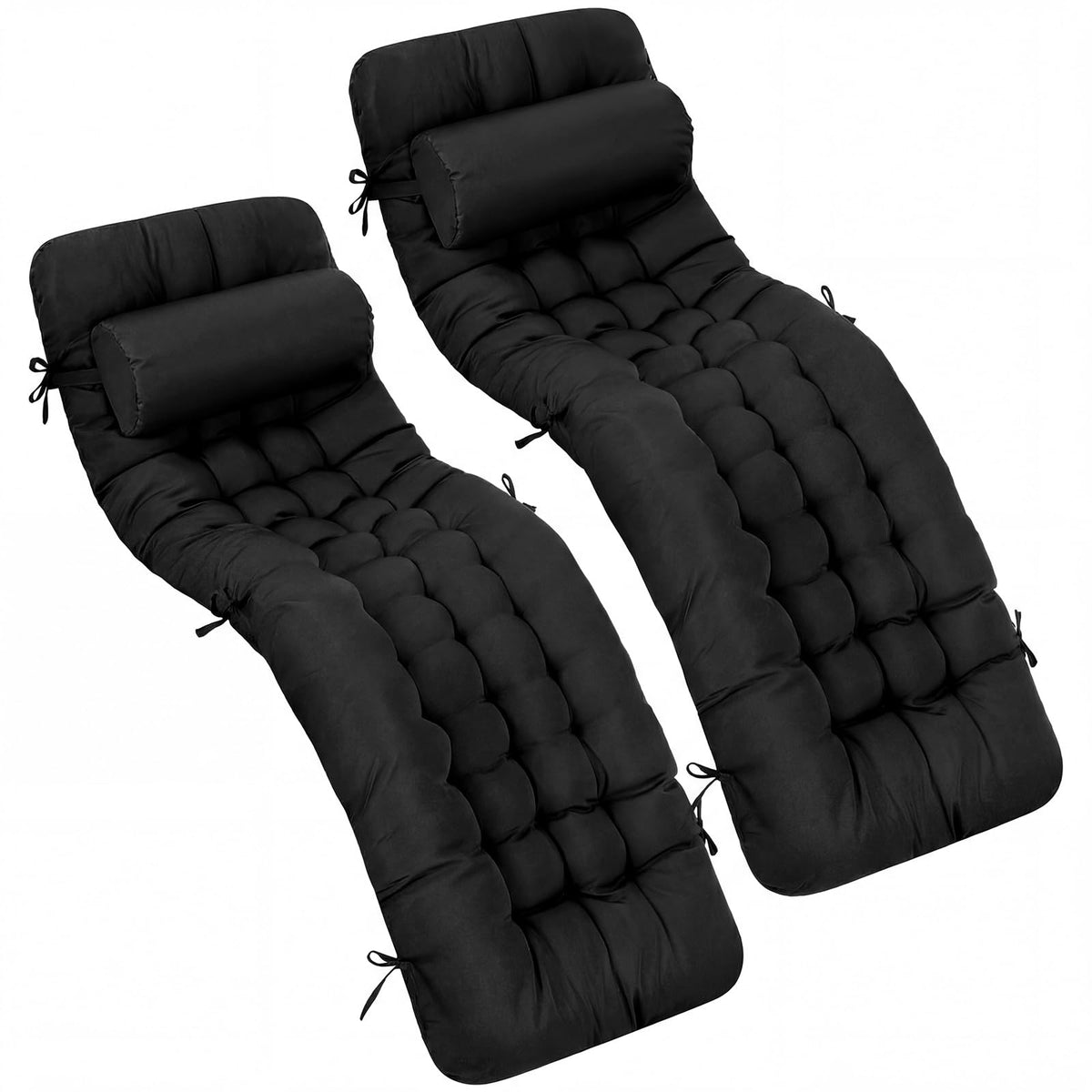 Tudomro front view of two black chaise cushions showing neat finish and matching set benefit