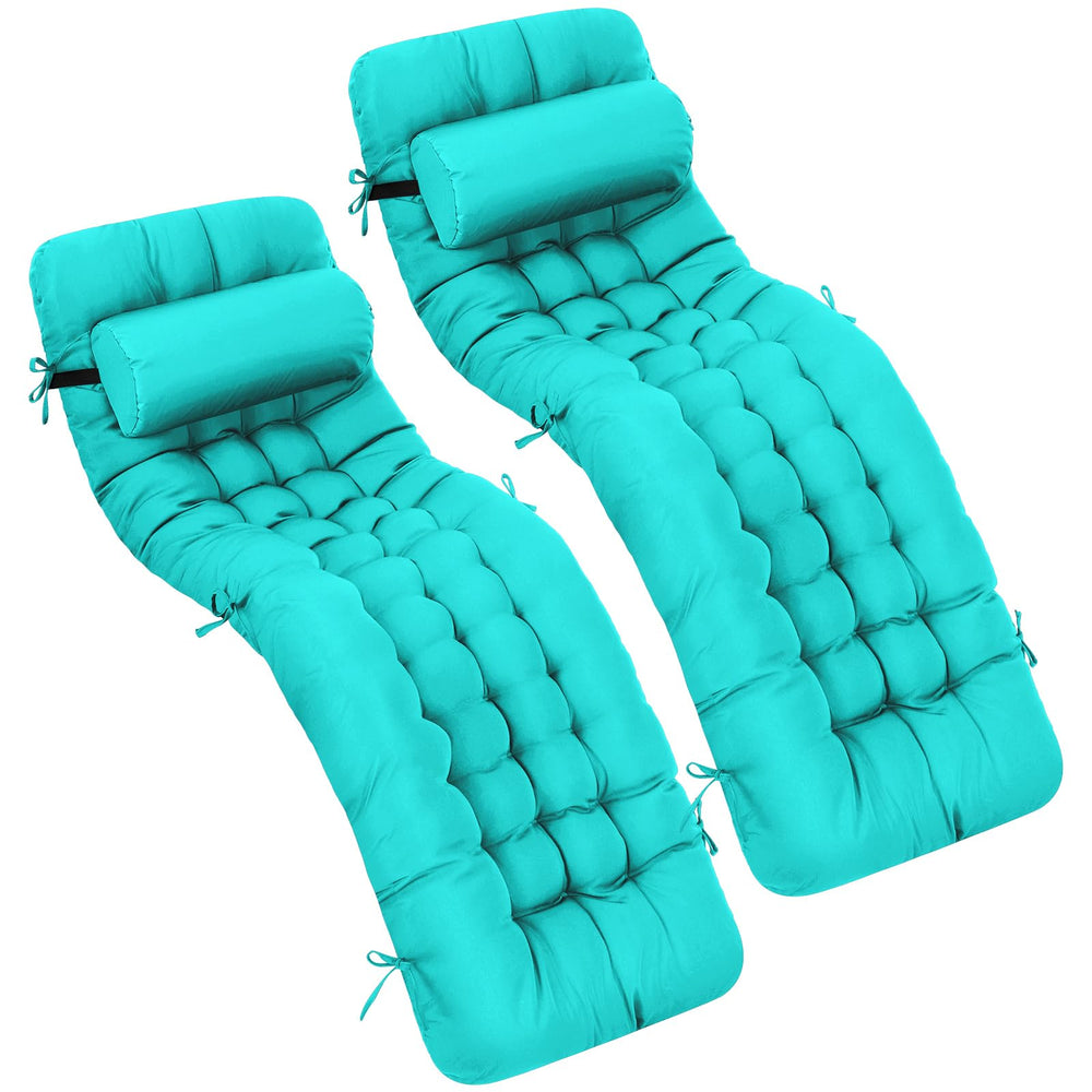 Tudomro front view of two turquoise chaise cushions showing full coverage and visual appeal