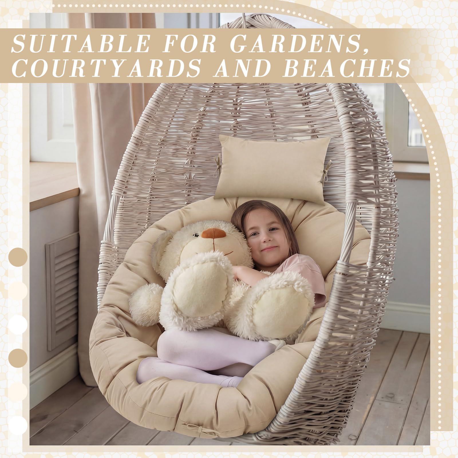 Tudomro cushion installed in hanging basket chair enhancing comfort outdoors