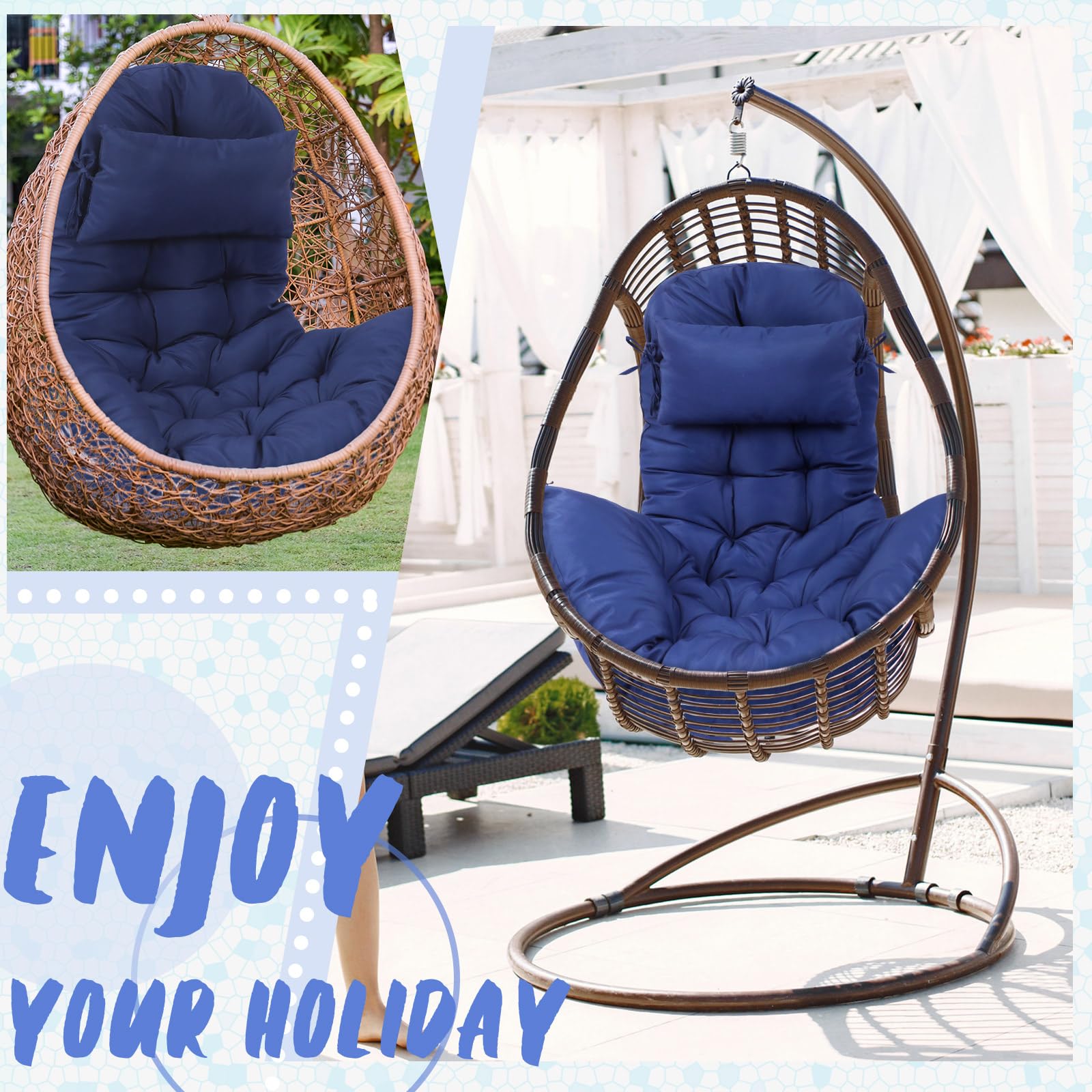 Tudomro cushion installed in hanging chair on patio for relaxed seating