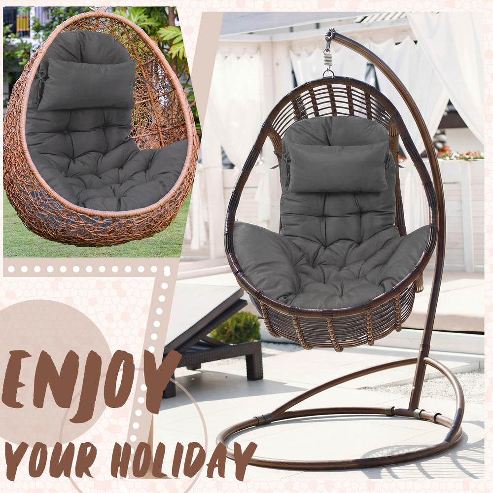 Tudomro cushion in hanging chair lifestyle showing cozy outdoor benefit
