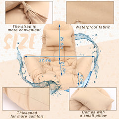 Tudomro cushion in hanging egg chair on patio illustrating outdoor use