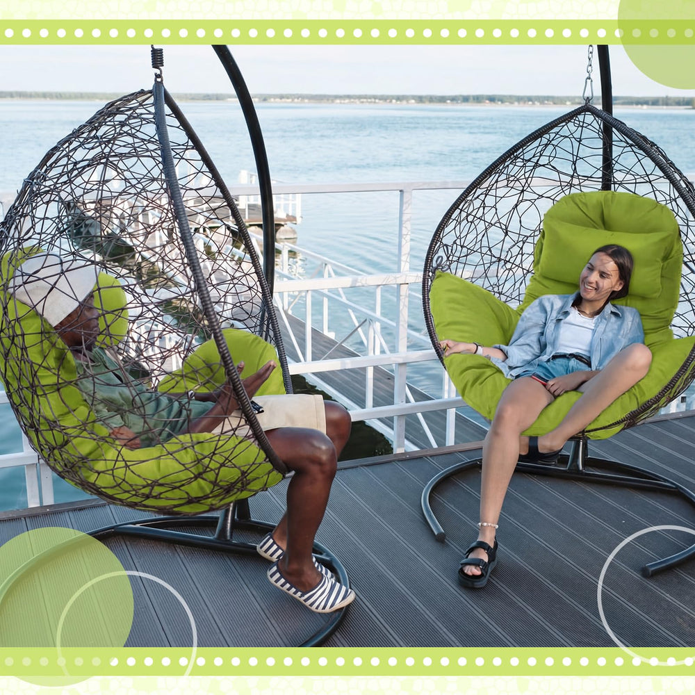 Tudomro cushion in hanging egg chair illustrating improved seating comfort