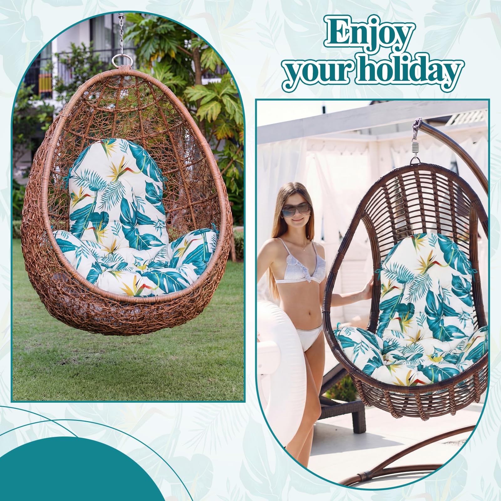 Tudomro cushion in hanging chair on patio demonstrating comfort for lounging