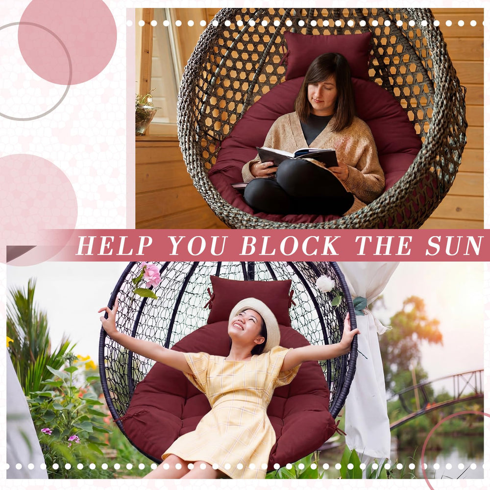Tudomro cushion installed in hanging egg chair on patio for relaxed lounging