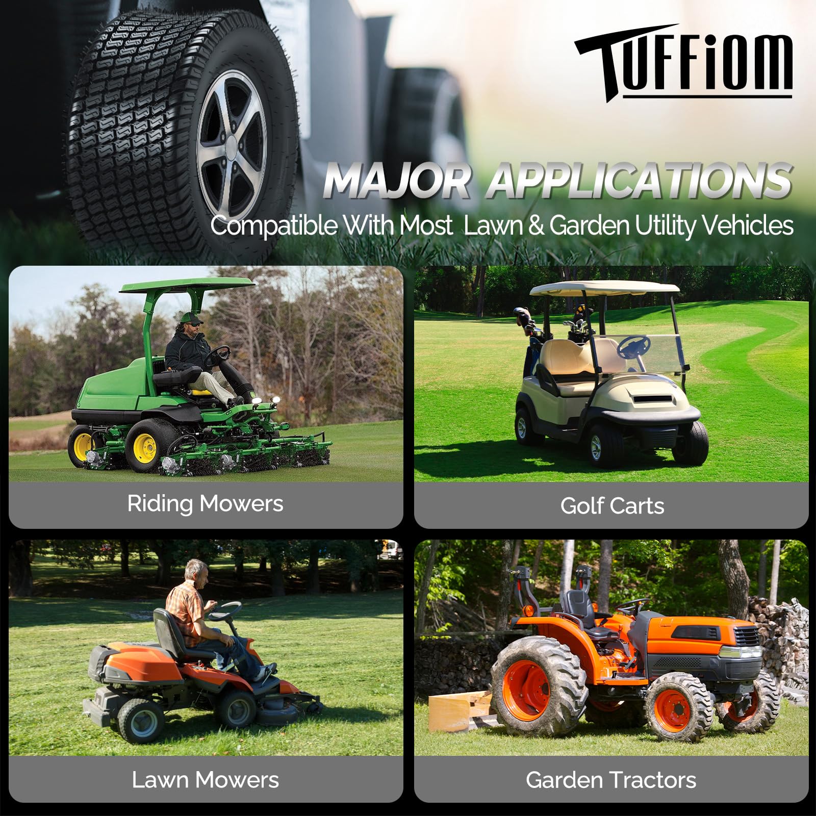 TUFFIOM tire mounted on a 12-inch rim demonstrating fitment ease and correct sizing