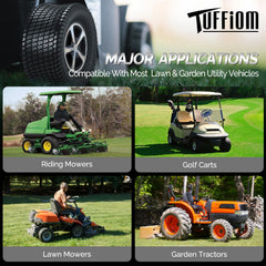 TUFFIOM tire mounted on a 12-inch rim demonstrating fitment ease and correct sizing
