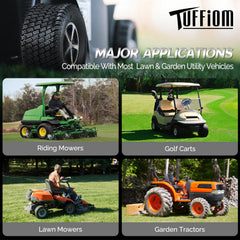 TUFFIOM mounted on garden tractor demonstrating stable performance on turf
