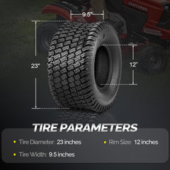 TUFFIOM sidewall showing 23x9.50-12 marking and load rating for correct sizing