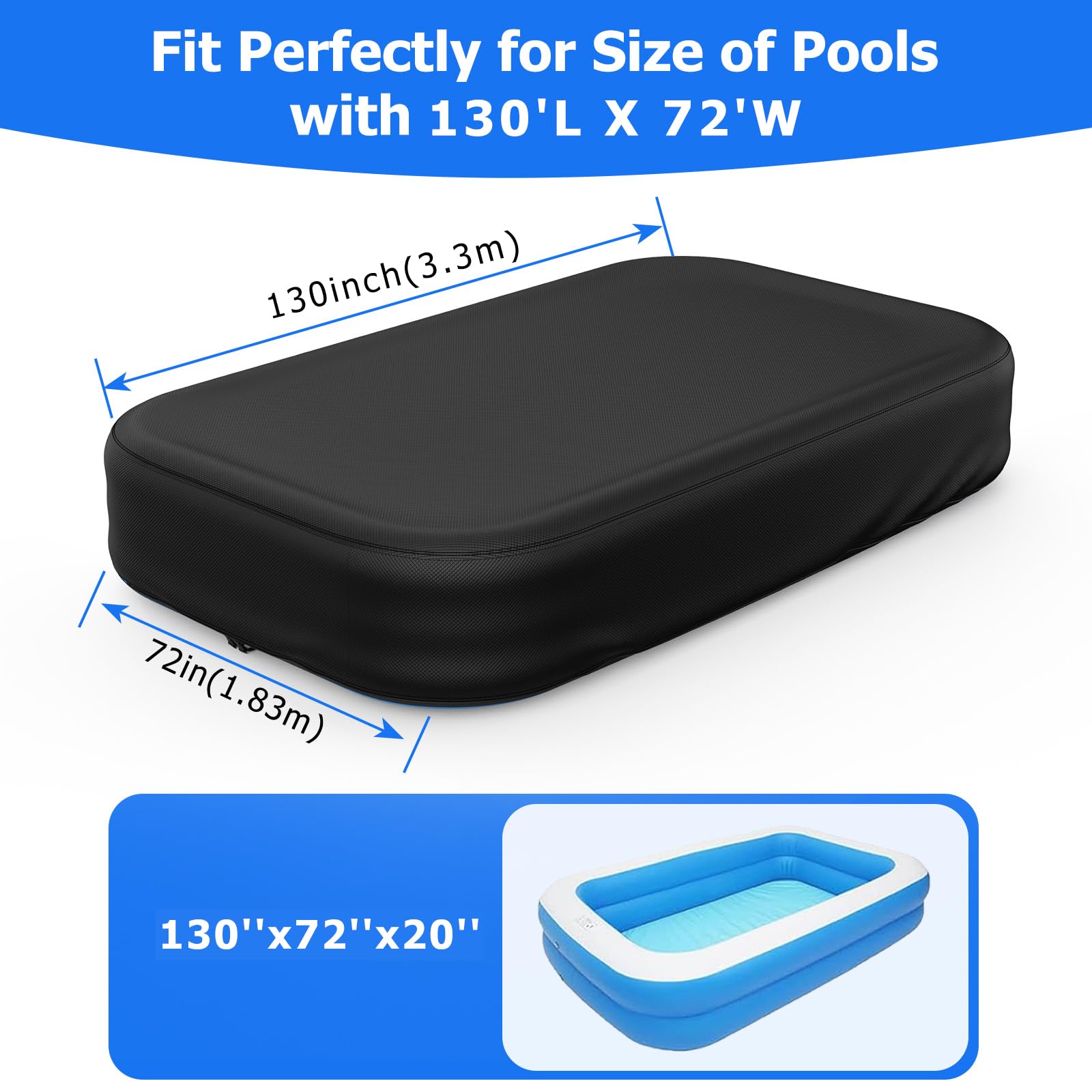Tufmunb inflated top view demonstrating floating cover and water barrier benefits
