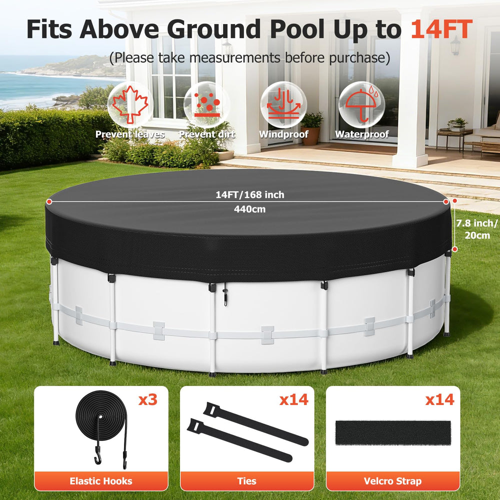 Tufmunb cover with pool ladder for size and scale comparison benefit