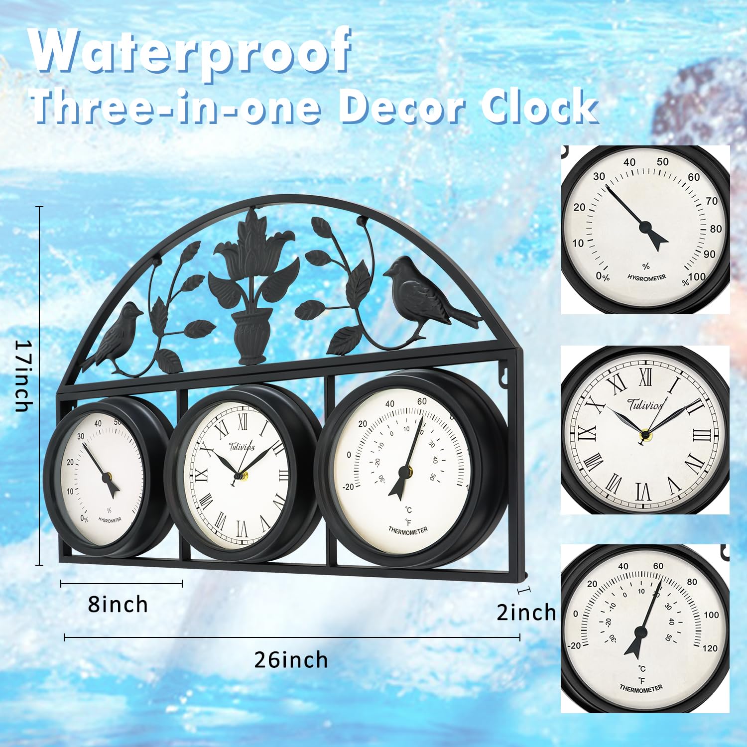 Tulivios close-up of thermometer and hygrometer dials offering quick weather info