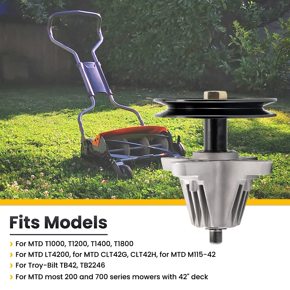 Tuningsworld spindle mounted on mower deck demonstrating direct-fit replacement