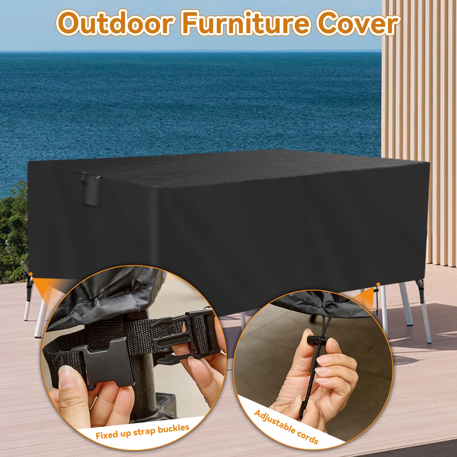 TUOKING click-close straps and drawcord showing secure wind-resistant fastening