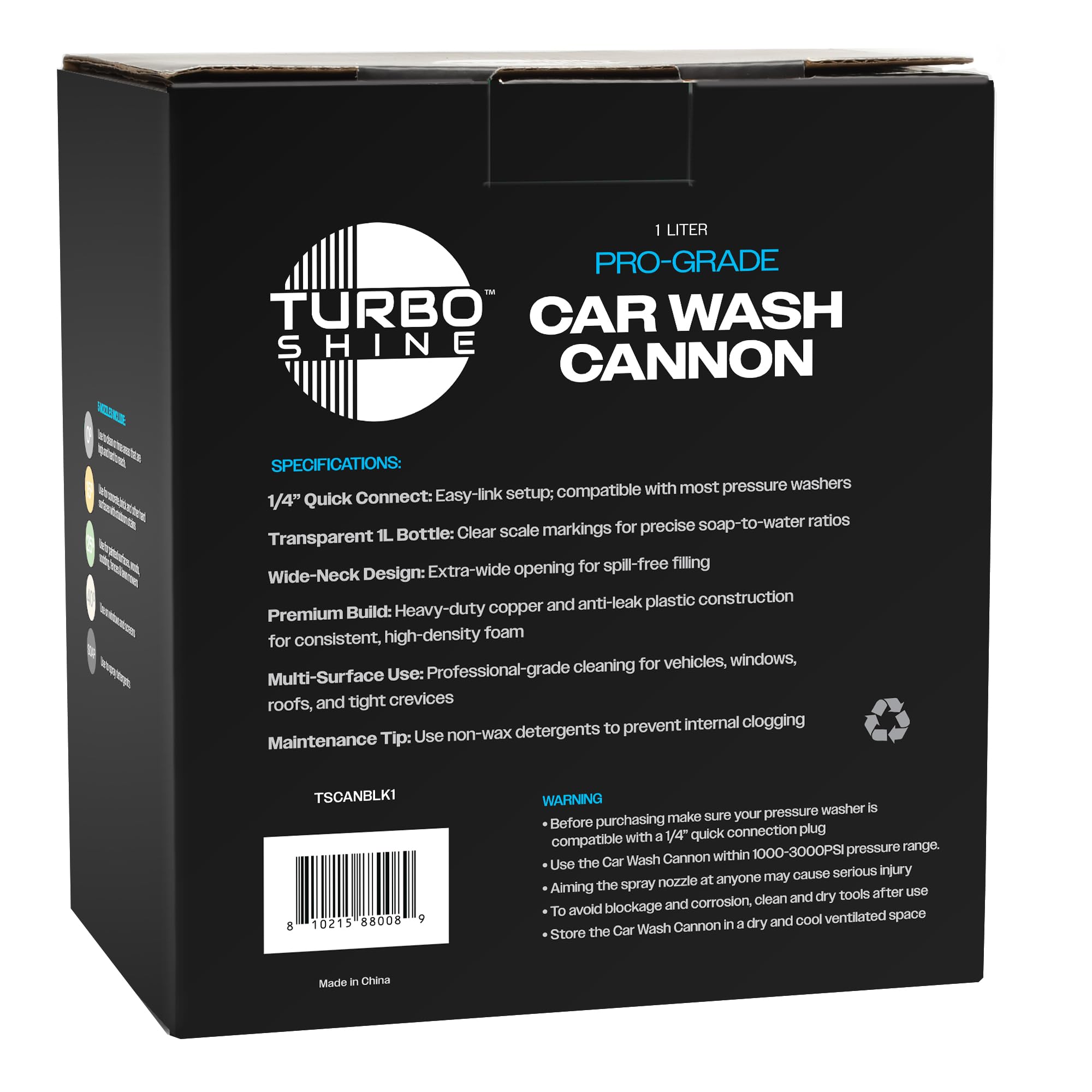 Turbo Shine foam cannon staged in garage with pressure washer ready to use