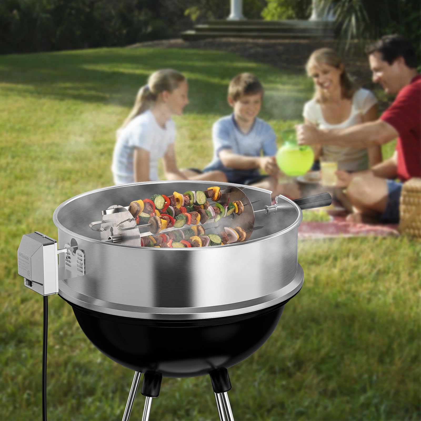 TURBRO lifestyle backyard barbecue scene showing easier multi-item grilling