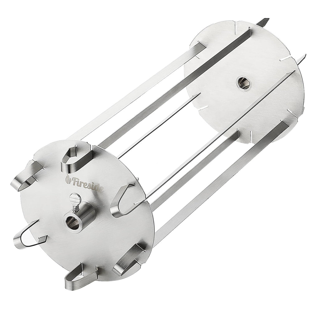 TURBRO front view of rotisserie skewer set showing complete kit and compatibility benefits