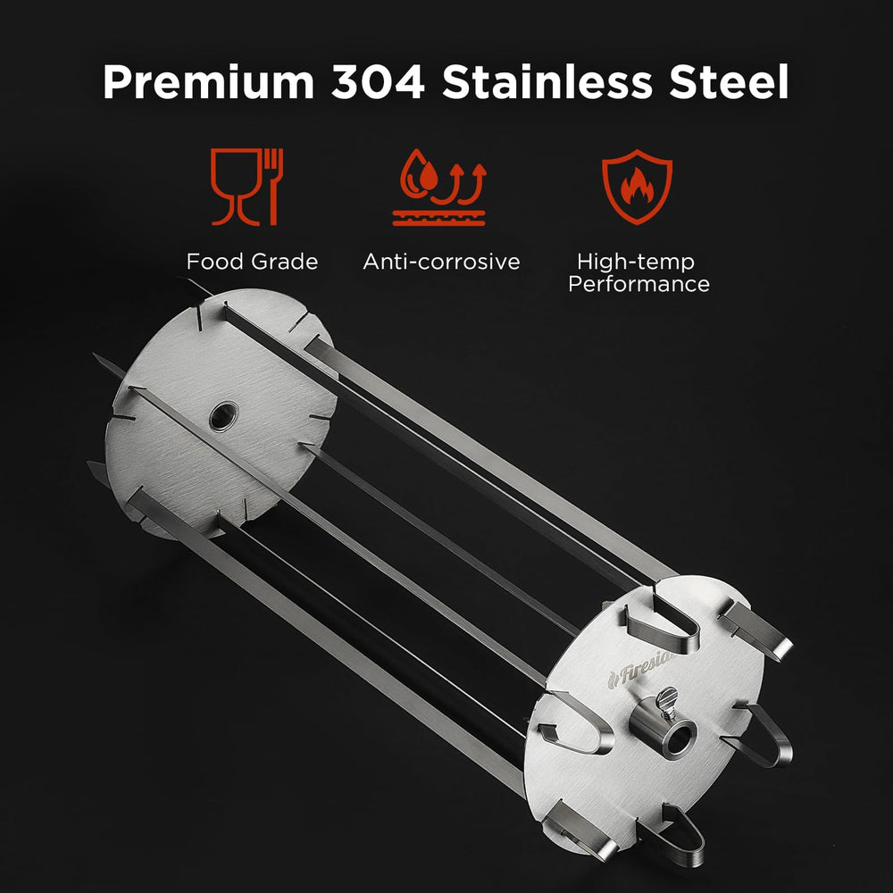 TURBRO close-up of 304 stainless steel skewers highlighting rust-resistant build