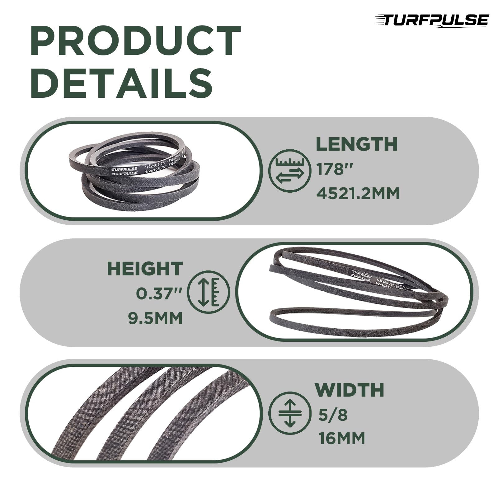 TURFPULSE belt cross-section close-up showing aramid cords for strength