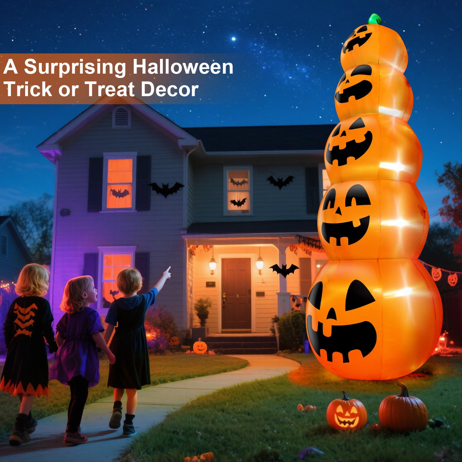 TURNMEON pumpkin tower in yard setting creating festive Halloween atmosphere