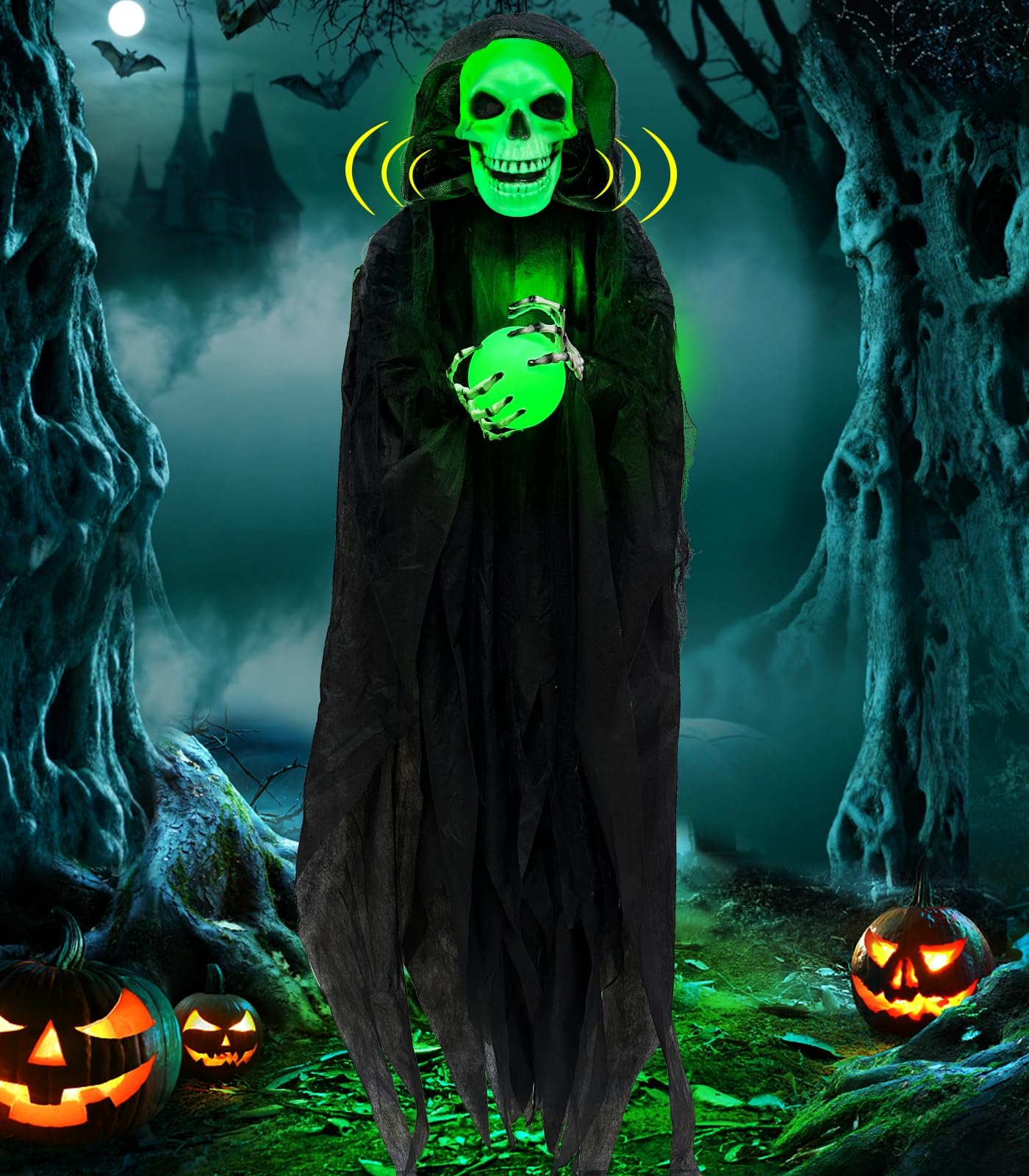 TURNMEON 65-inch grim reaper front view with glowing LED and scary presence