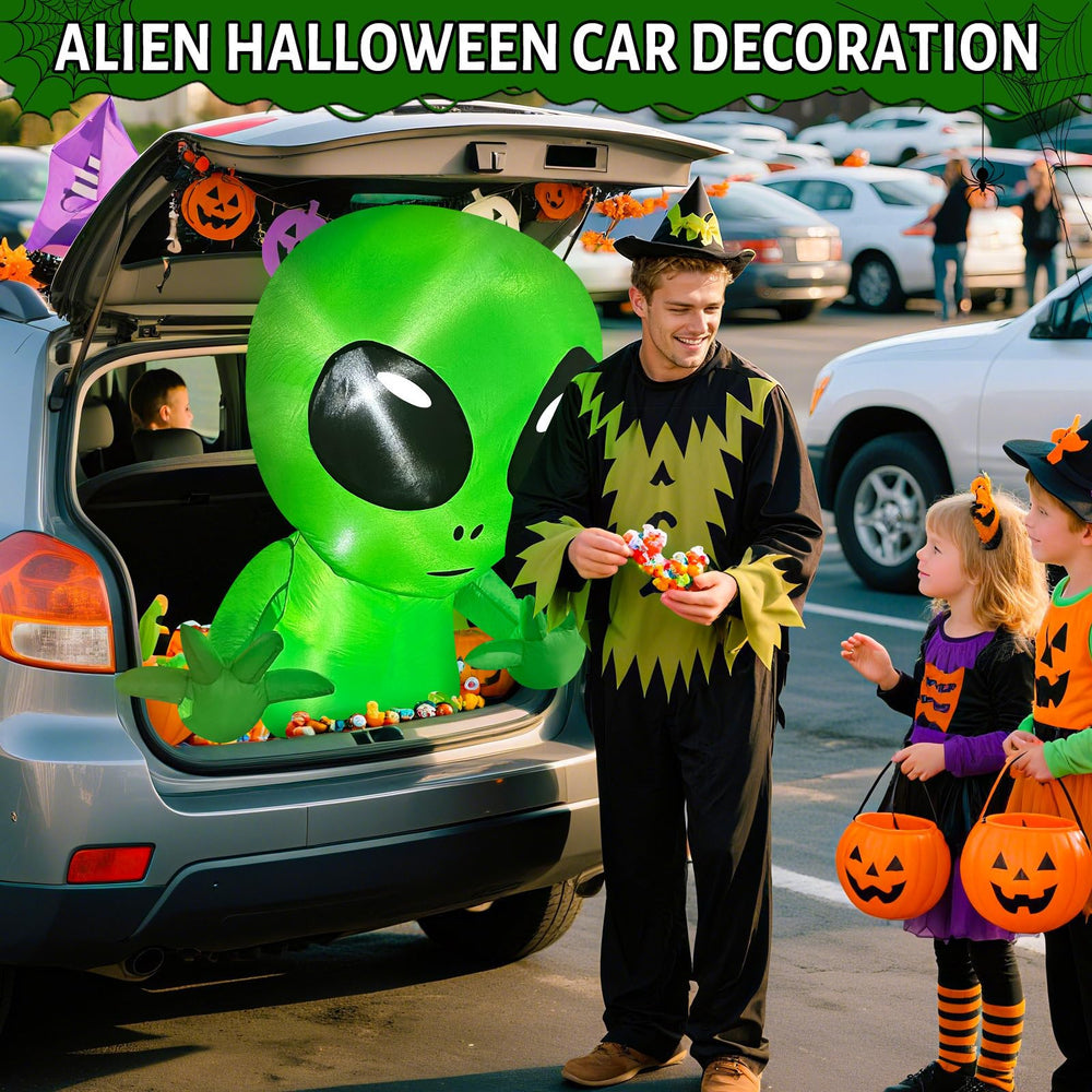 TURNMEON nighttime scene with LED-lit alien delivering visible spooky ambiance