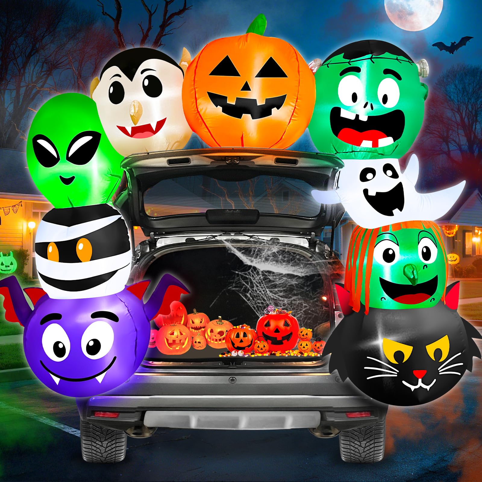 TURNMEON front view inflated arch showcasing full Halloween display and curb appeal
