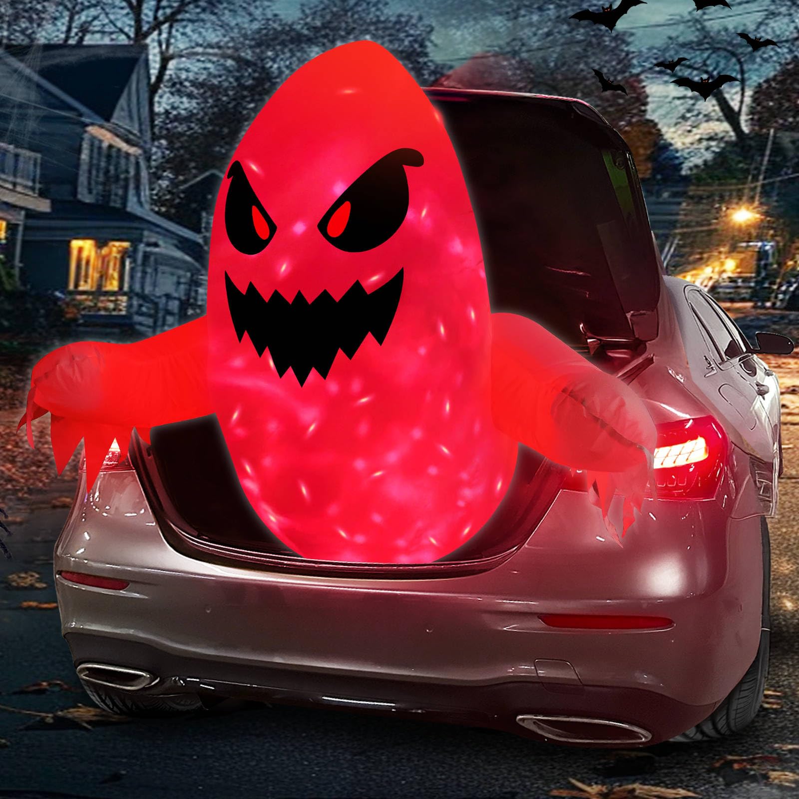 TURNMEON front view inflated ghost shows spooky glow and easy setup benefit