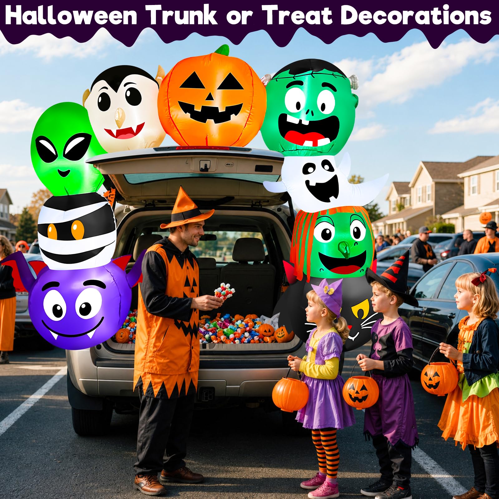 TURNMEON lifestyle scene at a Halloween parade showing festive neighborhood attraction