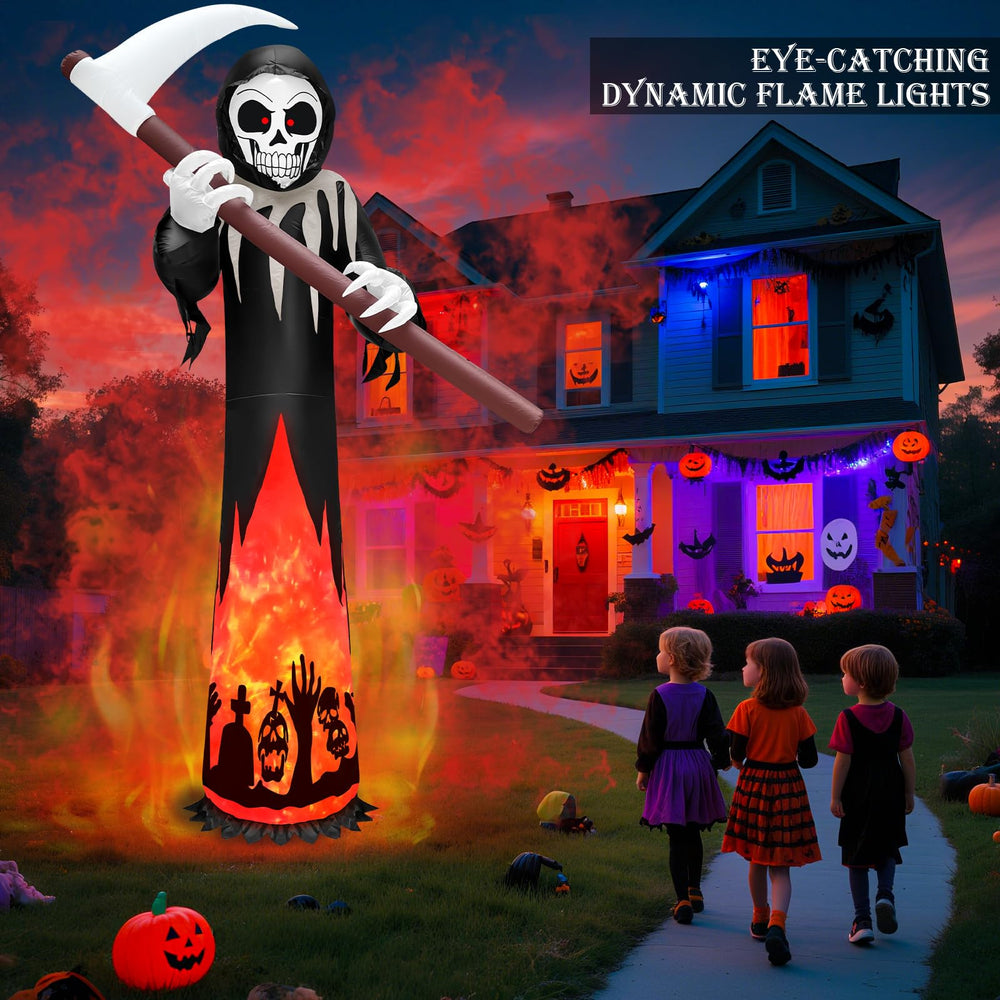 TURNMEON inflatable in yard display creating dramatic Halloween atmosphere outdoors