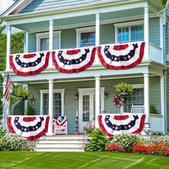 TURNMEON bunting displayed on porch rail to create classic patriotic curbside appeal
