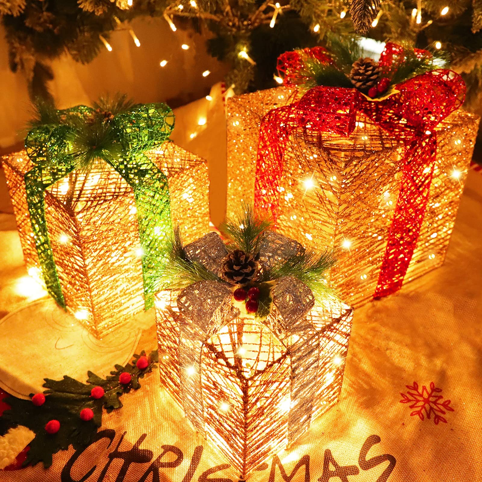 TURNMEON illuminated gift boxes on porch and yard for weather-resistant outdoor decor