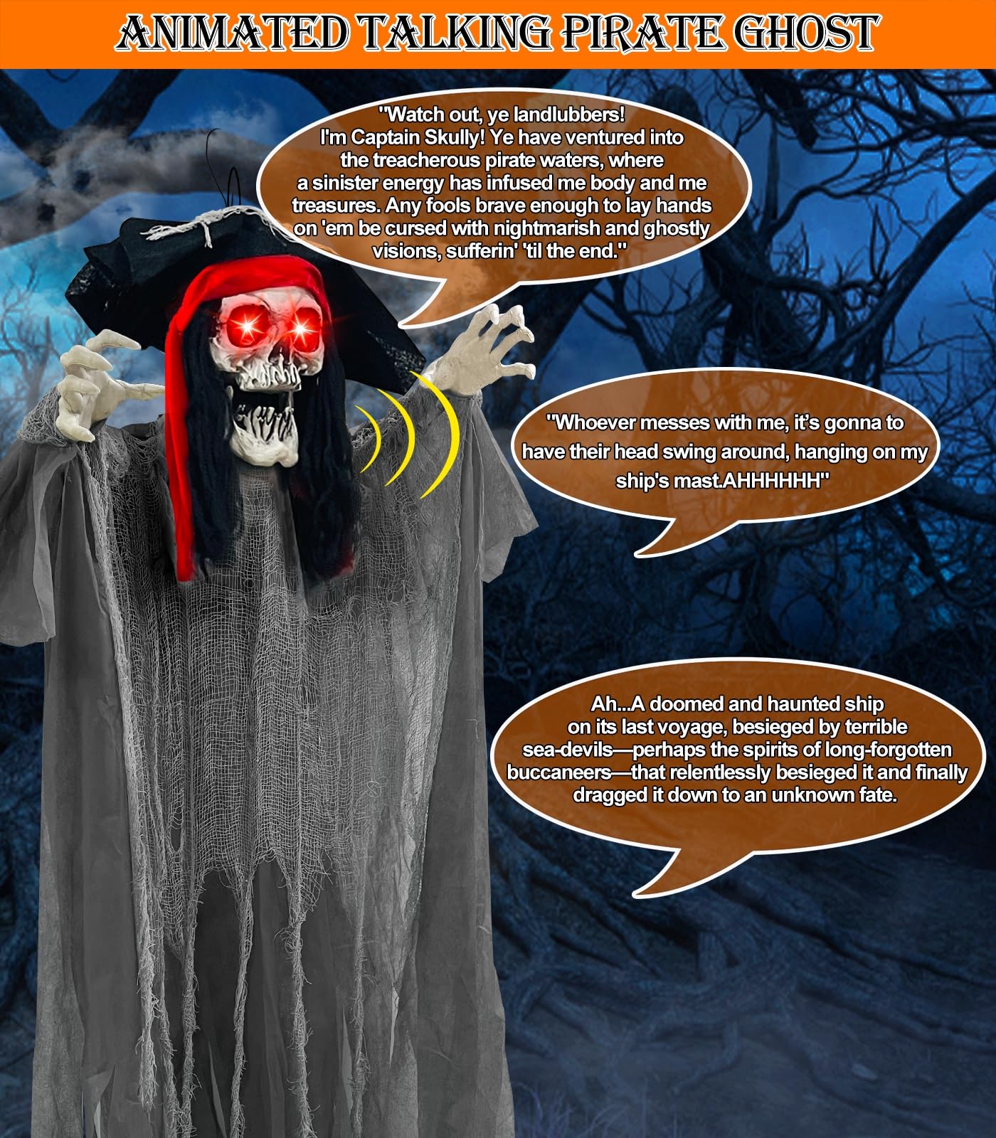 TURNMEON pirate ghost hanging from tree branch demonstrating easy installation