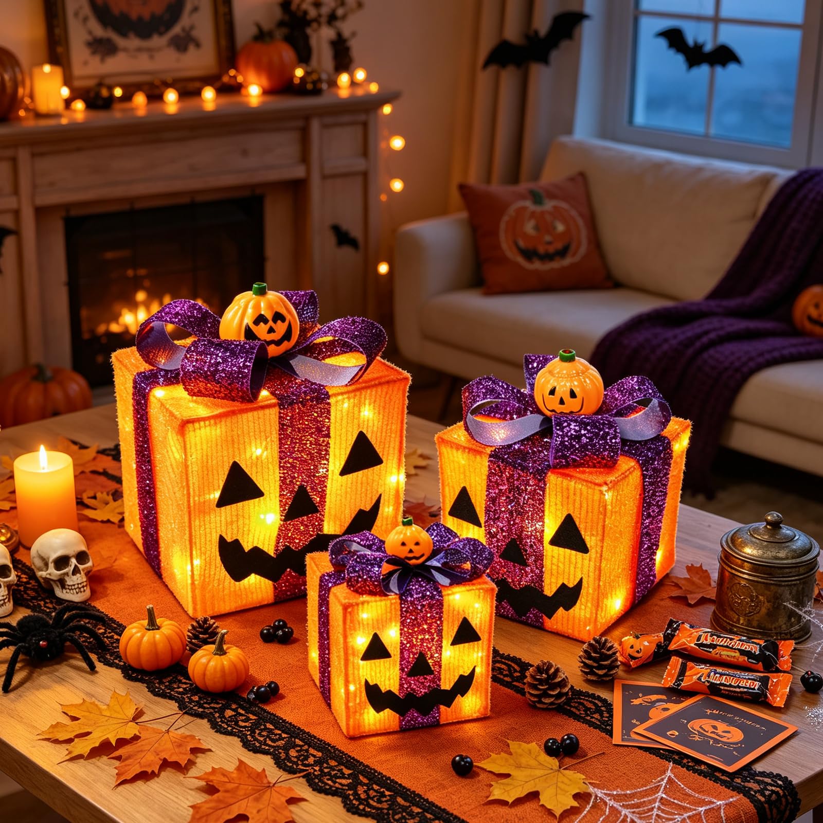 TURNMEON porch display with boxes enhancing Halloween atmosphere