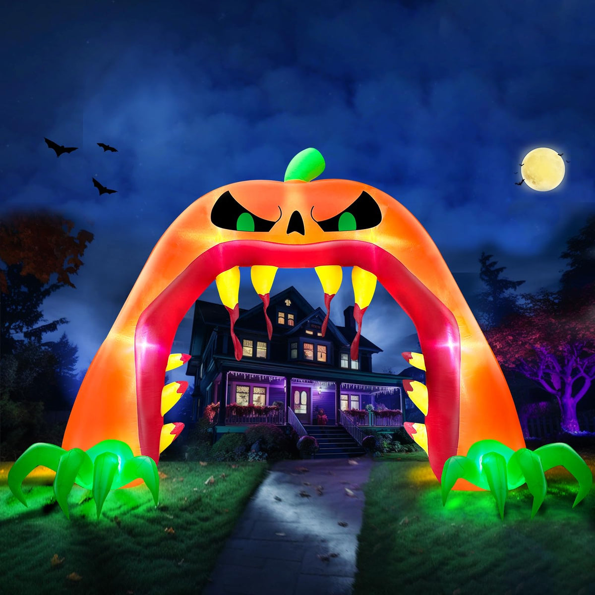 TURNMEON inflatable archway front view showing bold pumpkin entrance and curb appeal