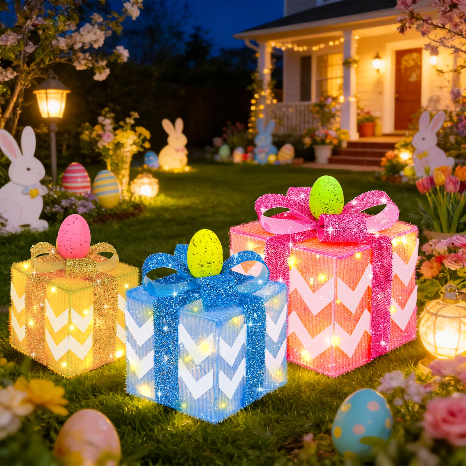 TURNMEON tabletop party centerpiece with boxes adding warm, colorful light