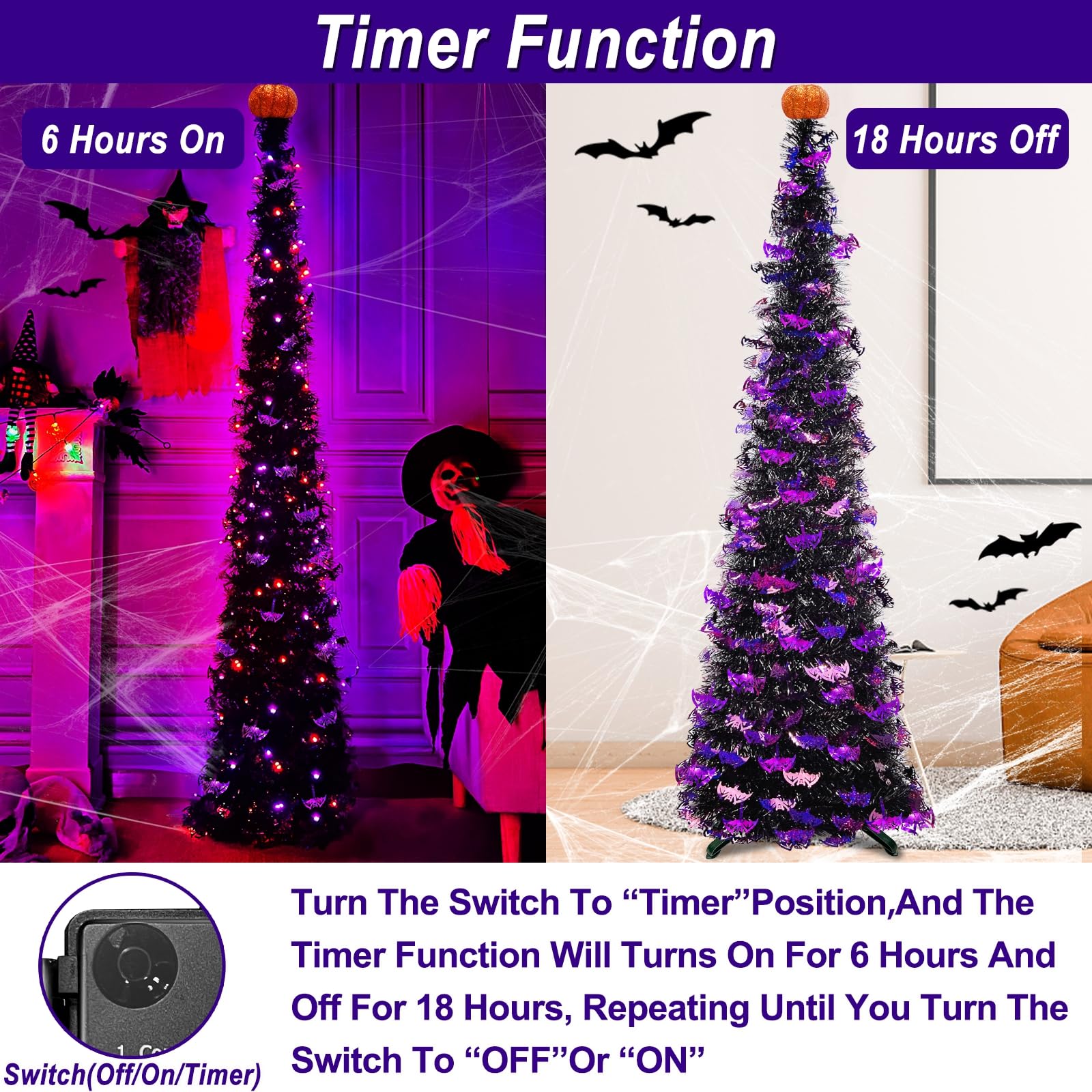 TURNMEON tree staged on porch, battery operation provides easy outdoor placement