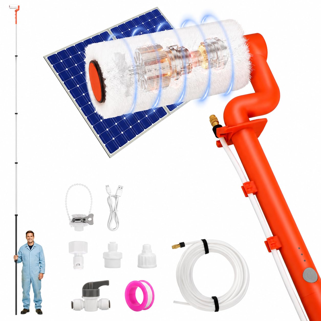 TURNRISE front view of electric rotating solar panel brush — easy cleaning