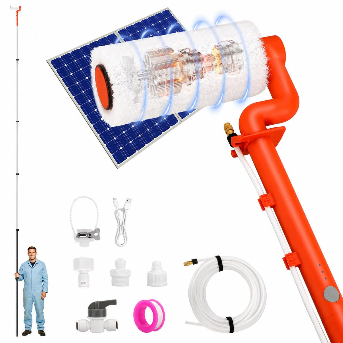 TURNRISE front view of electric rotating solar panel brush — easy cleaning